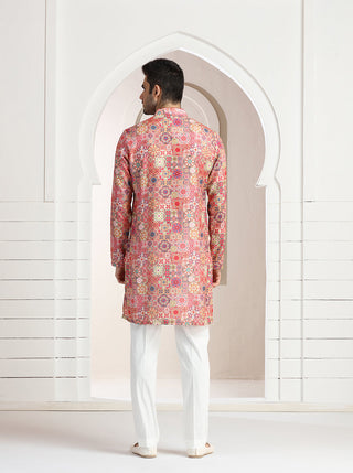 Pink Printed Kurta For Men