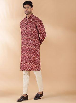 Pink Printed Kurta For Men