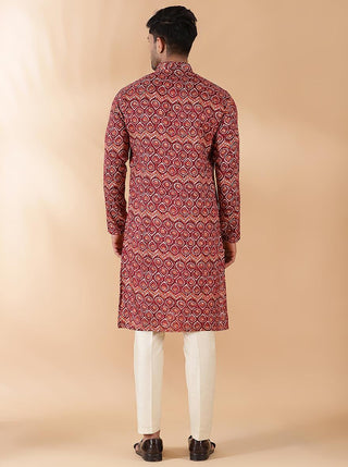 Pink Printed Kurta For Men