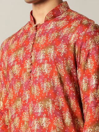 Orange Printed Kurta For Men