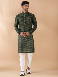 Olive Green Printed Kurta For Men