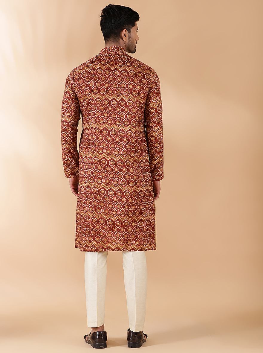 Brown Printed Kurta For Men