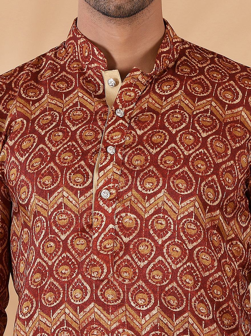 Brown Printed Kurta For Men