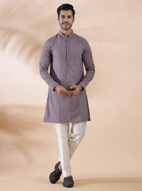 Purple Embroidered Kurta For Men