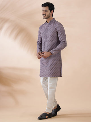 Purple Embroidered Kurta For Men