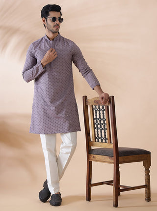 Purple Embroidered Kurta For Men