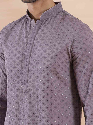 Purple Embroidered Kurta For Men