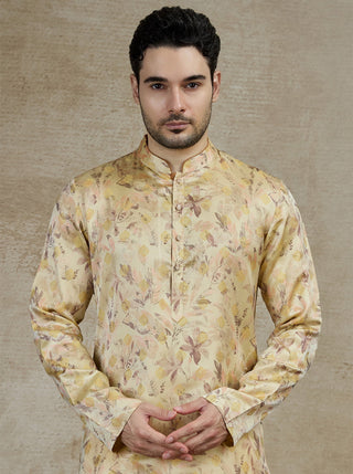 Light Peach Printed Kurta For Men