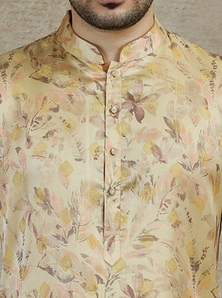 Light Peach Printed Kurta For Men