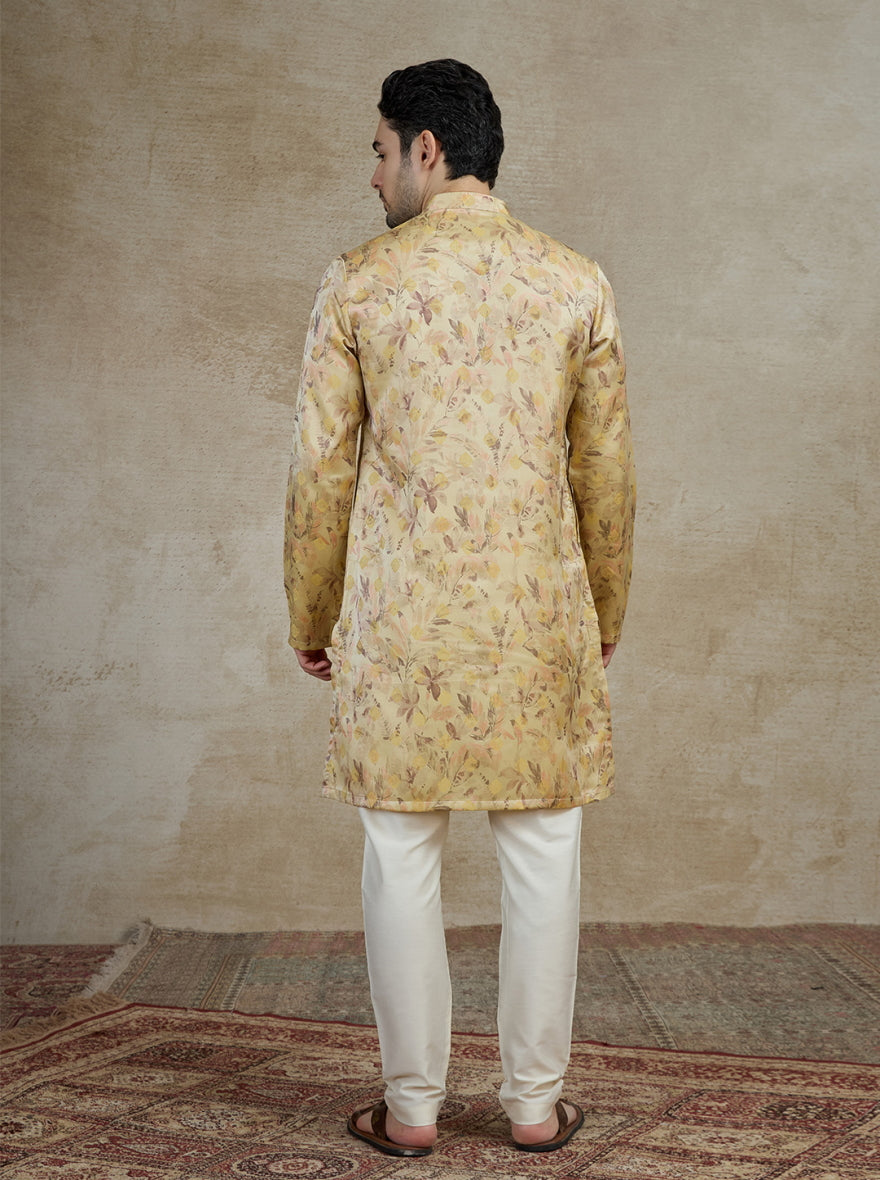 Light Peach Printed Kurta For Men