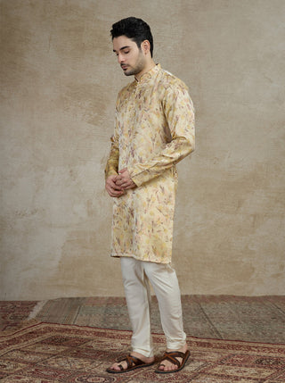Light Peach Printed Kurta For Men