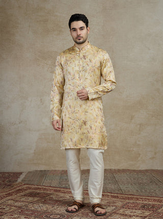 Light Peach Printed Kurta For Men