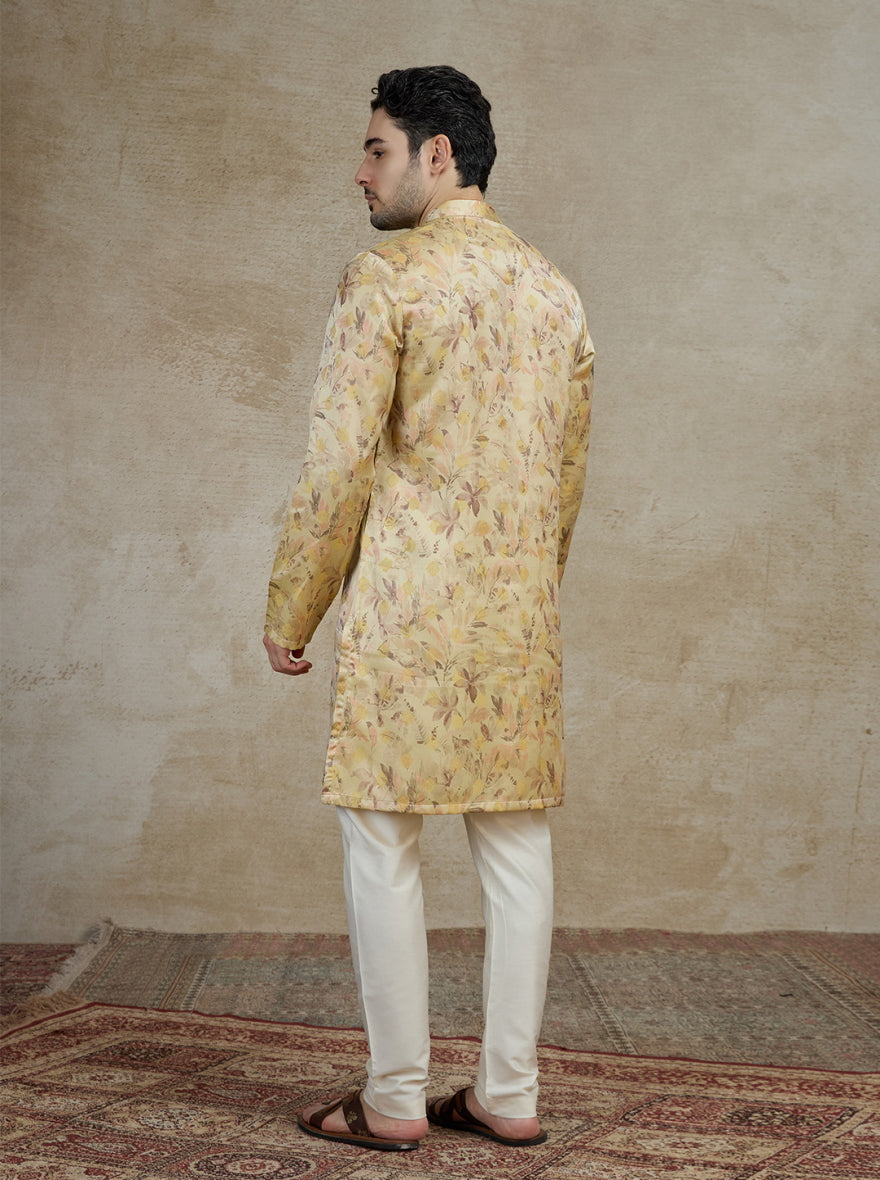 Light Peach Printed Kurta For Men