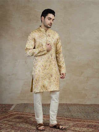 Light Peach Printed Kurta For Men