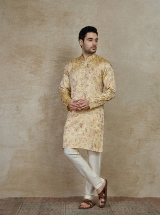 Light Peach Printed Kurta For Men