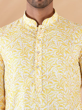 Yellow Printed Kurta For Men