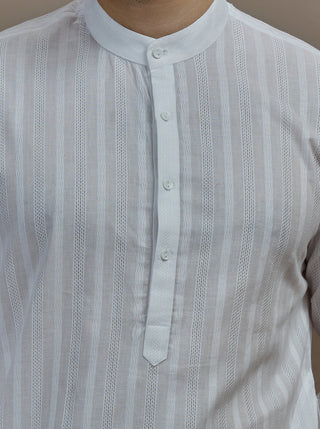 White Self Textured Kurta For Men