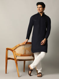 Blue Solid Pathani Kurta For Men