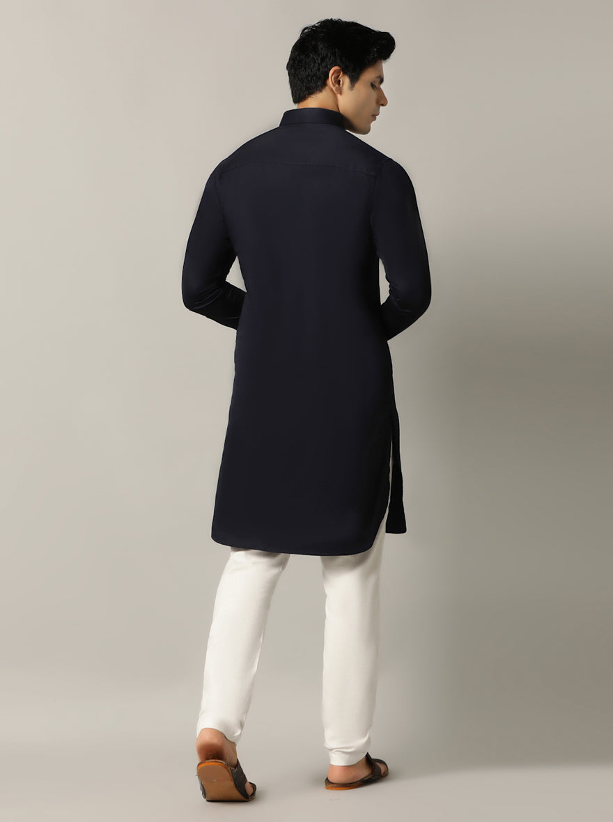 Blue Solid Pathani Kurta For Men