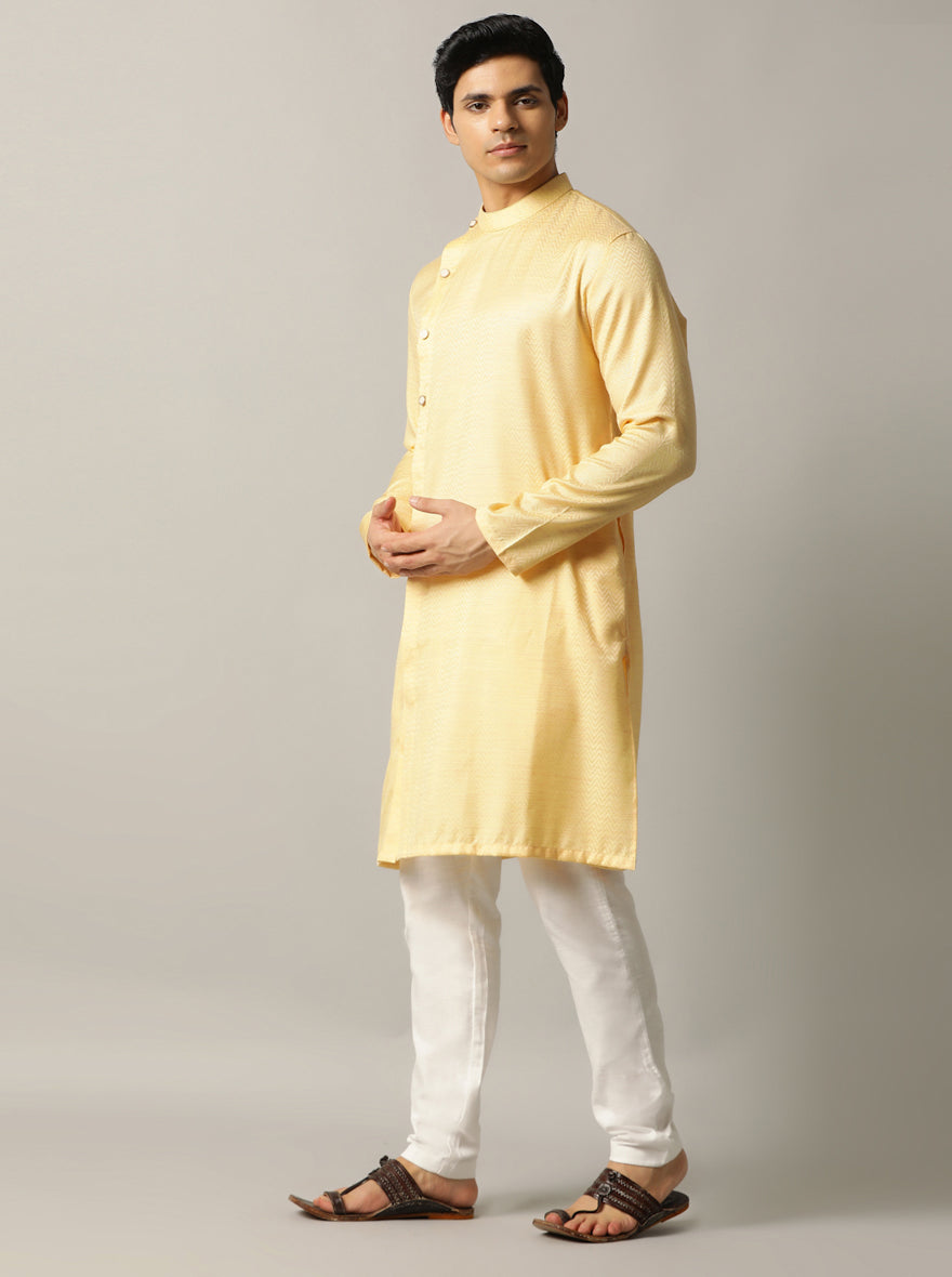 Yellow Self Design Kurta For Men