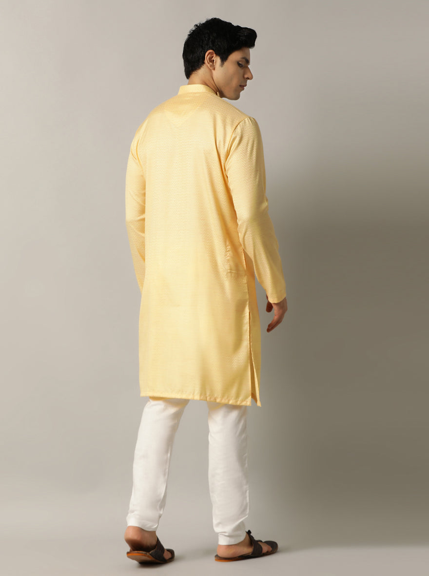 Yellow Self Design Kurta For Men