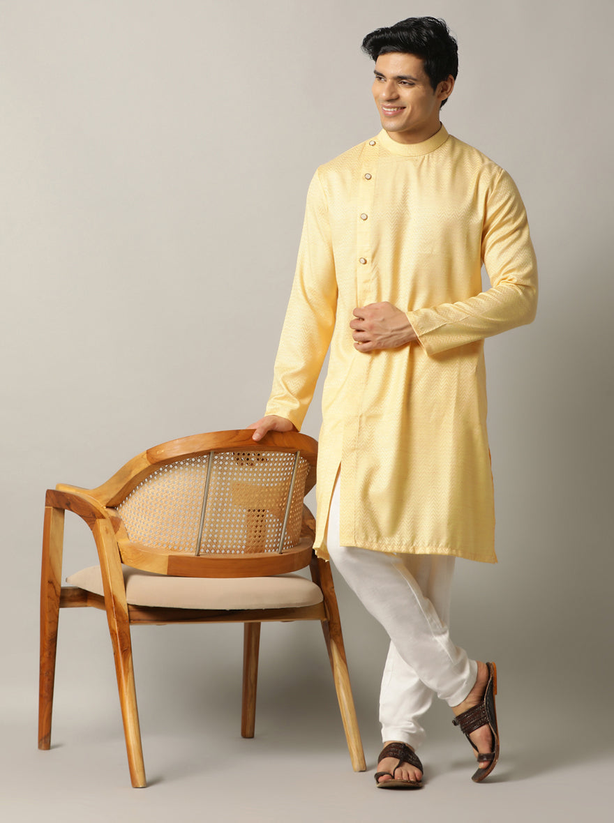 Yellow Self Design Kurta For Men