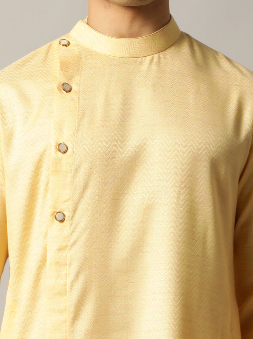 Yellow Self Design Kurta For Men