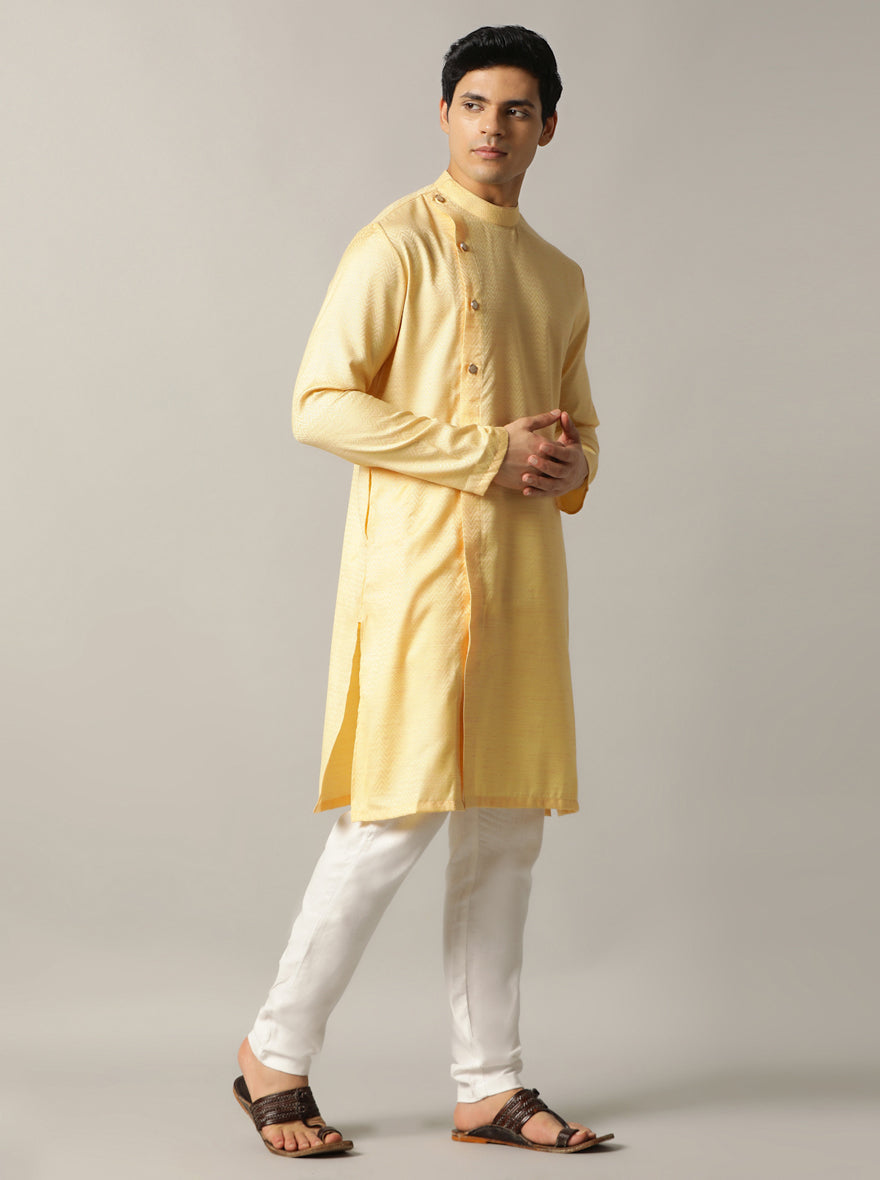 Yellow Self Design Kurta For Men