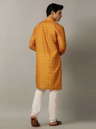 Mustard Yellow Printed Kurta For Men