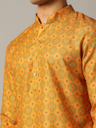 Mustard Yellow Printed Kurta For Men