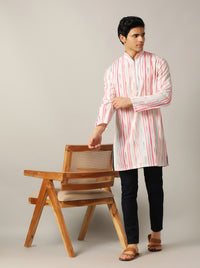 Pink Multi Printed Kurta For Men