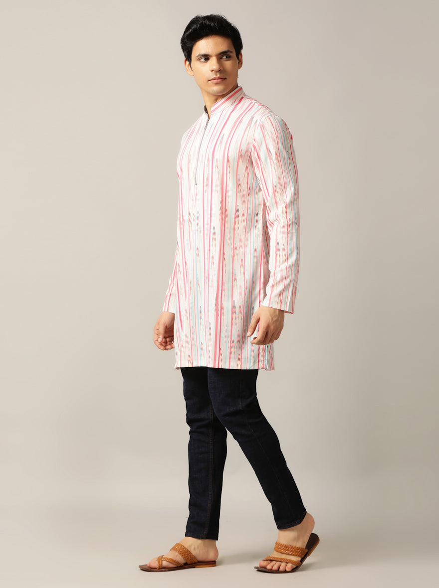 Pink Multi Printed Kurta For Men