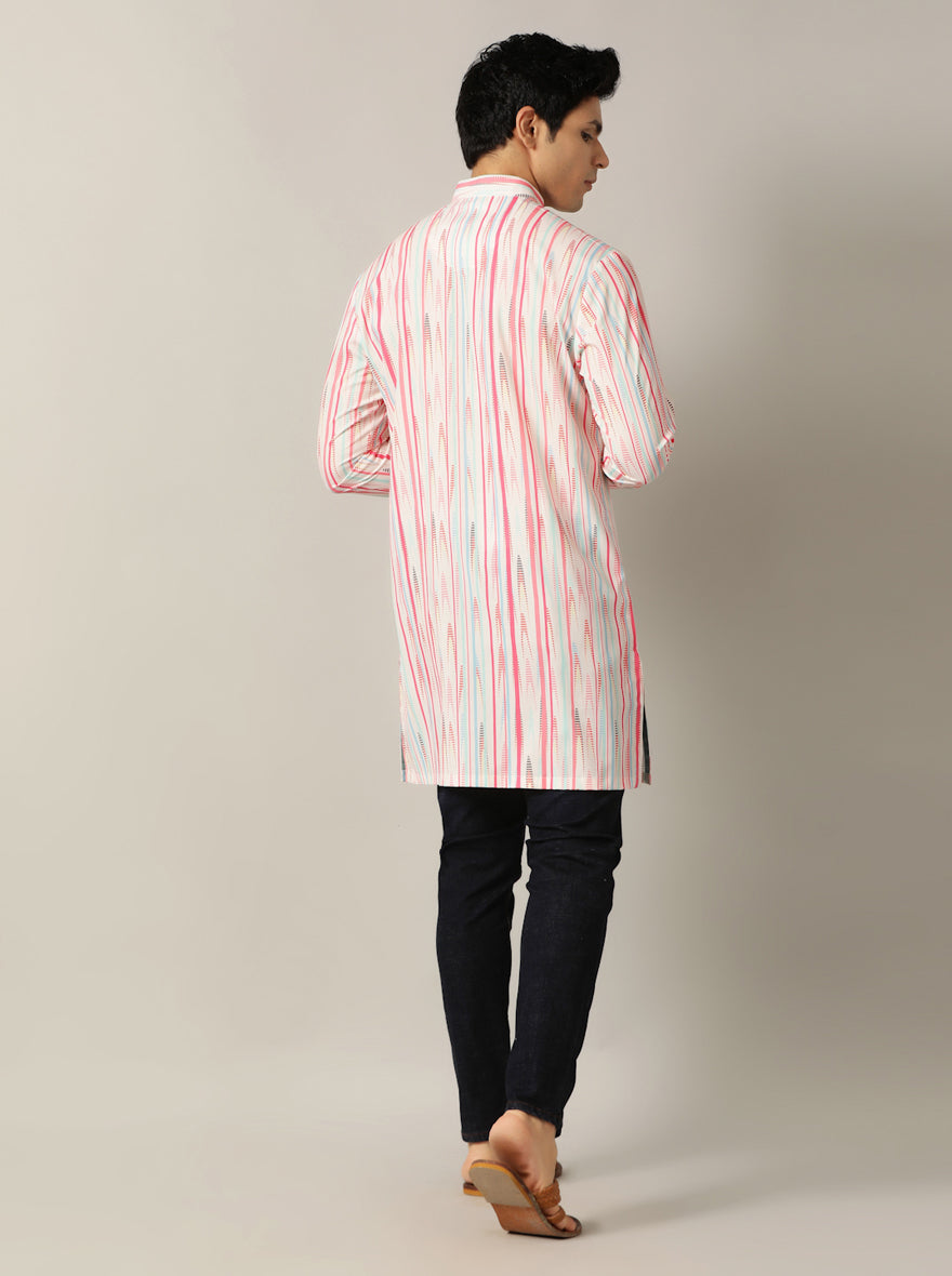 Pink Multi Printed Kurta For Men