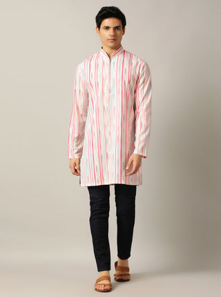 Pink Multi Printed Kurta For Men