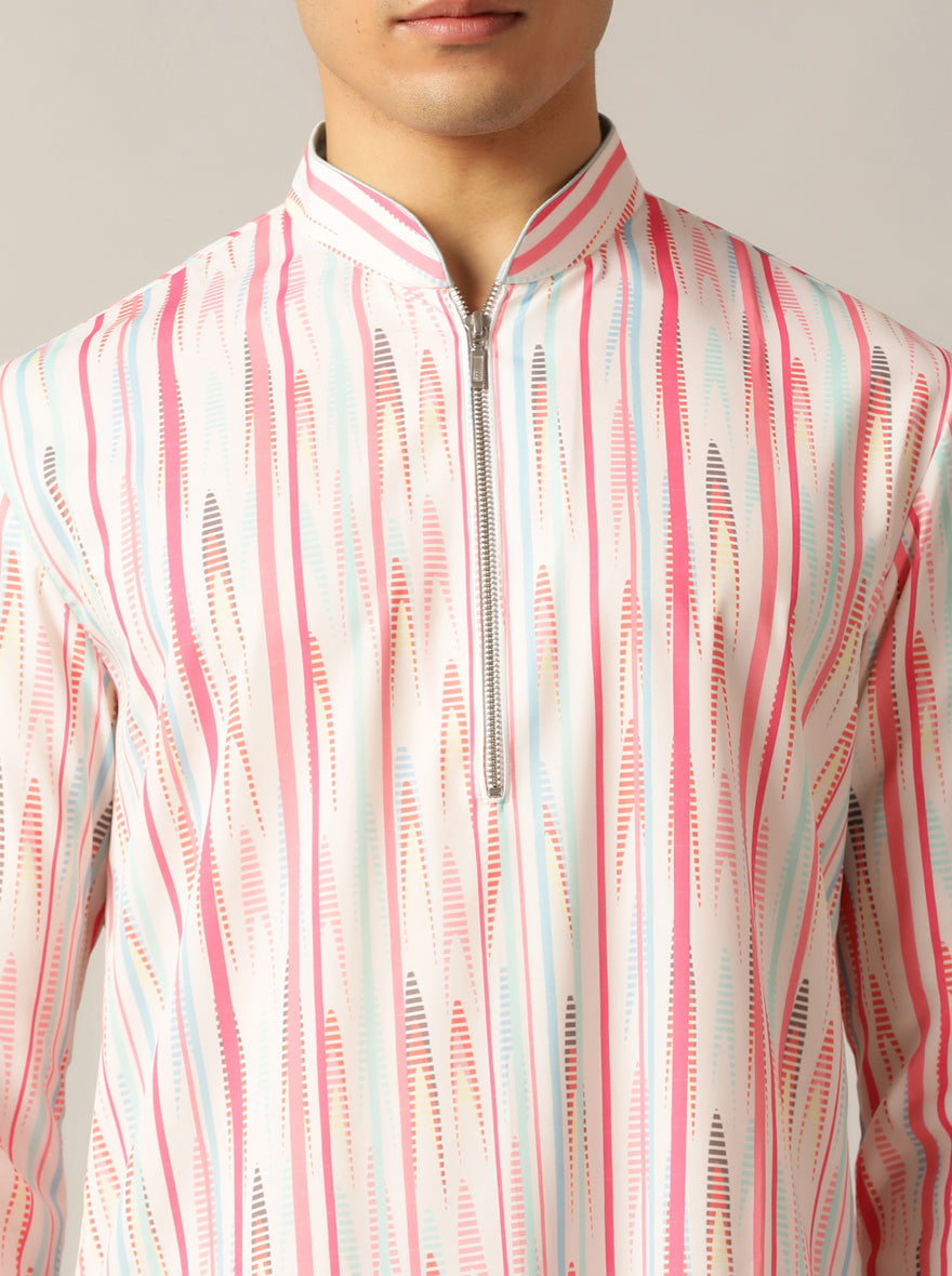 Pink Multi Printed Kurta For Men