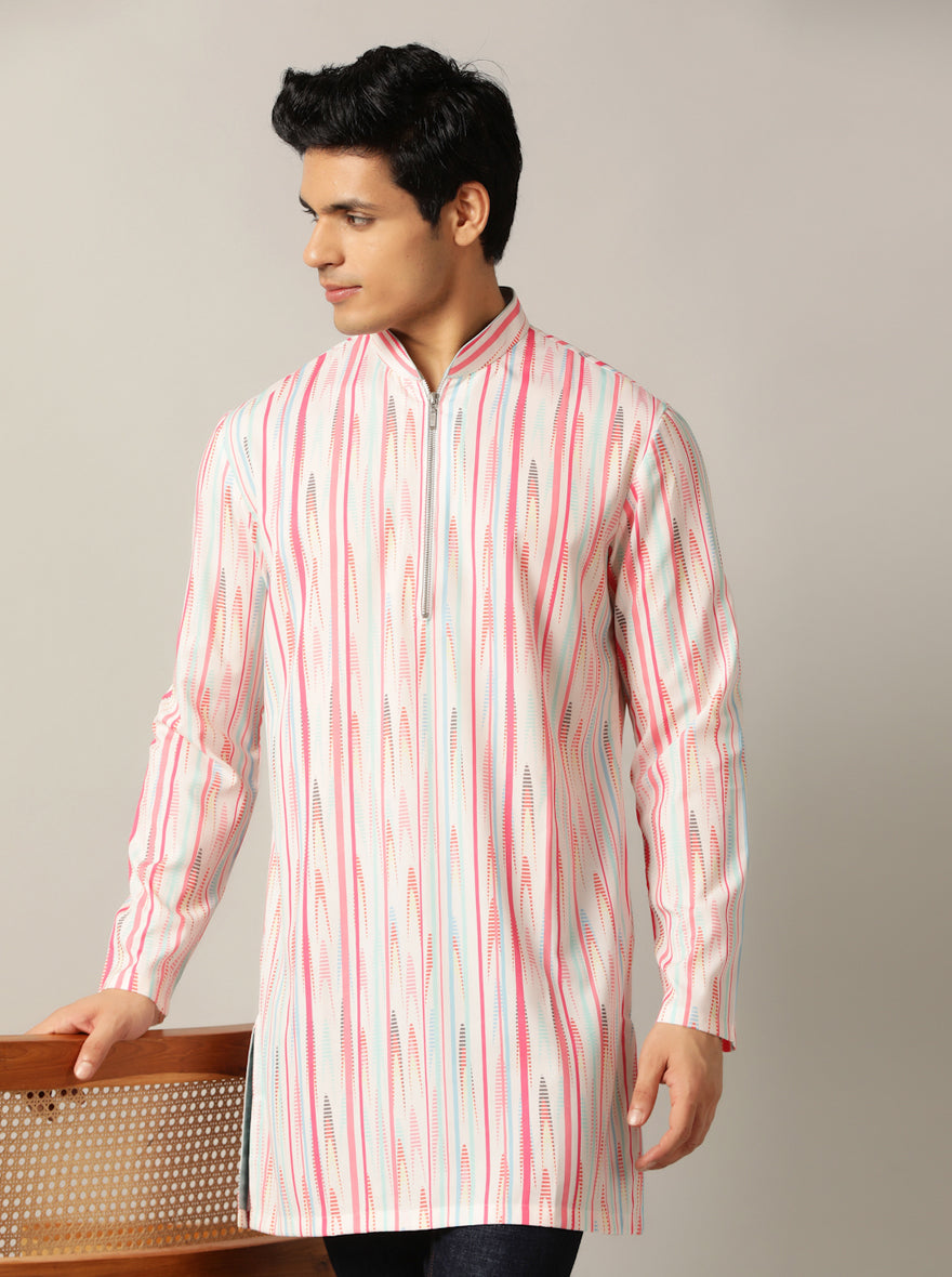 Pink Multi Printed Kurta For Men