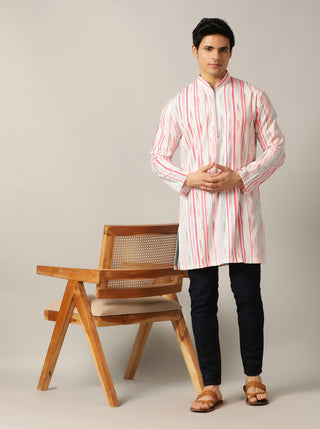 Pink Multi Printed Kurta For Men