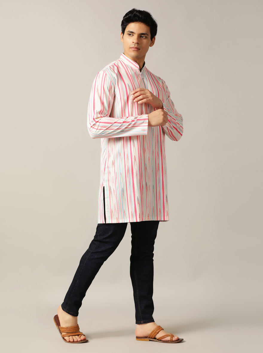 Pink Multi Printed Kurta For Men