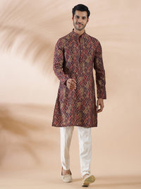 Wine Printed Kurta For Men