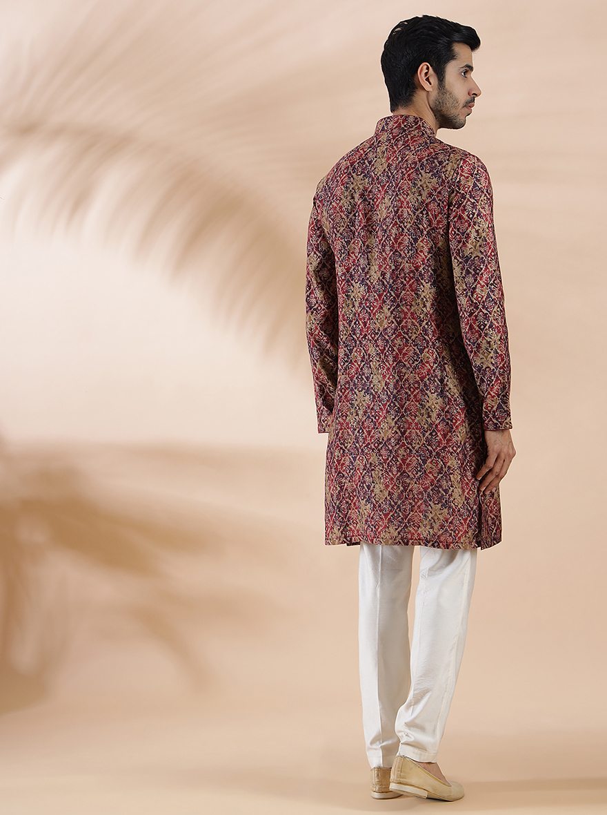 Wine Printed Kurta For Men