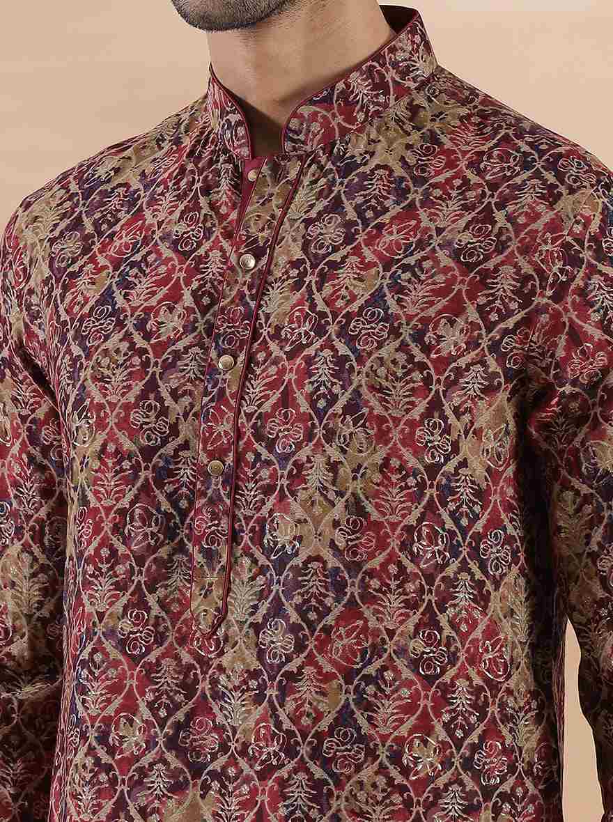 Wine Printed Kurta For Men