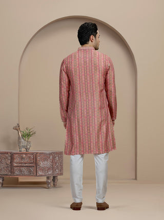 Pink & Brown Printed Kurta For Men