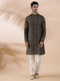 Green Printed Kurta For Men