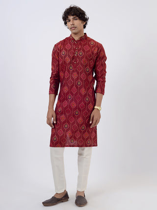 Maroon Printed Kurta For Men