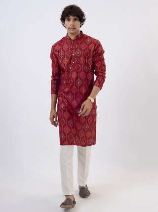 Maroon Printed Kurta For Men