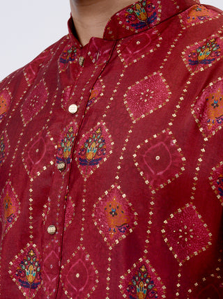 Maroon Printed Kurta For Men