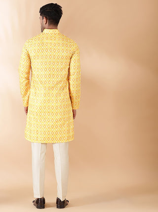 Yellow Printed Kurta For Men