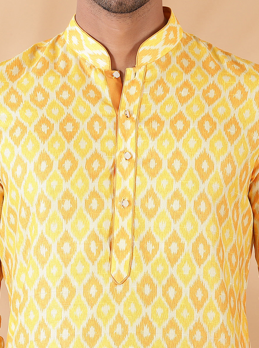 Yellow Printed Kurta For Men