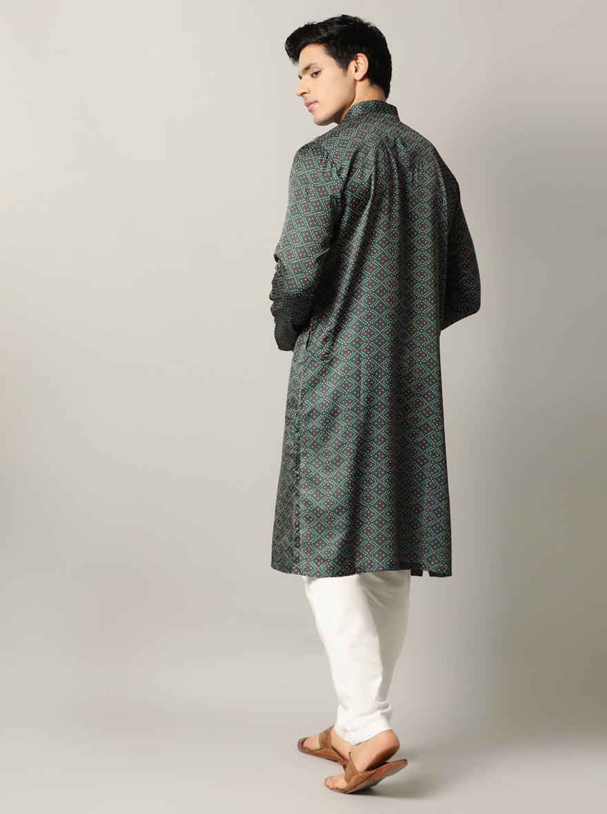 Bottle Green Printed Kurta For Men