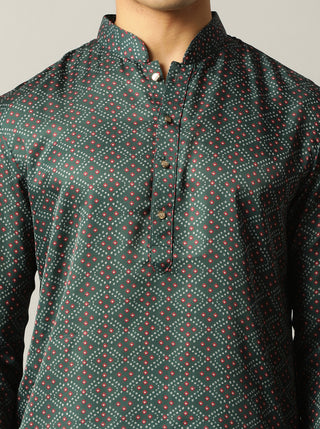 Bottle Green Printed Kurta For Men